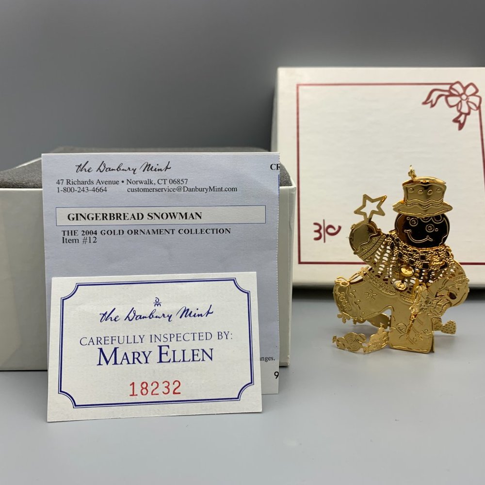 Danbury Mint 2004 Annual Gold Christmas Ornament "Gingerbread Snowman"